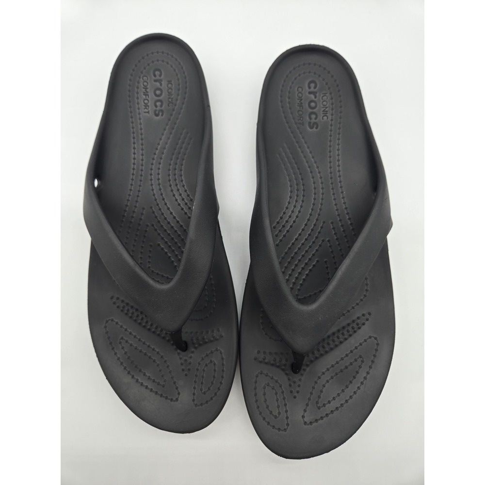 Crocs Kadee II Flip Flops Womens Black Sandals Toe Post Slip On Flats Size 11